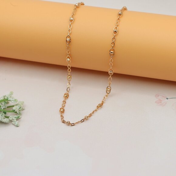 "Stylish Rose Gold Plated Chain Necklace with Beaded Accents,  XPNL0150 - Picture 7 of 12